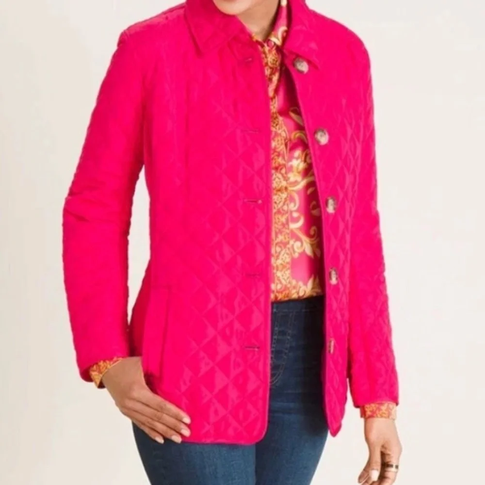 Chico's Hot Pink Quilted Barn Jacket Sz M 8/10